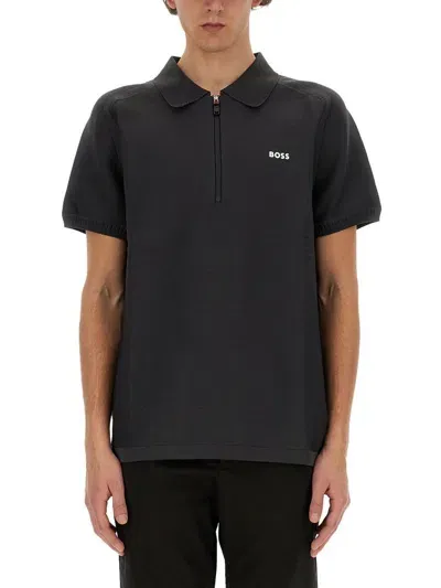 Hugo Boss Zip Polo. In Grey