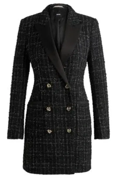 Hugo Boss Tuxedo-style Dress In Sparkling Tweed In Black