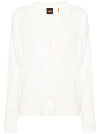 Hugo Boss White Y-neck Cardigan