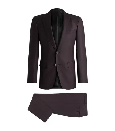 Hugo Boss Virgin Wool Check 2-piece Suit In Purple