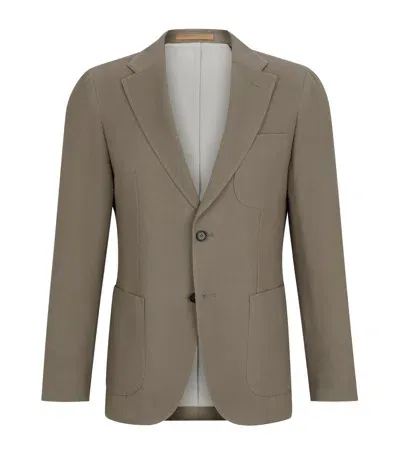 Hugo Boss Virgin Wool-cotton Slim Blazer In Green