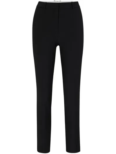 Hugo Boss Women's Cropped Regular-fit Trousers In Wool In Black