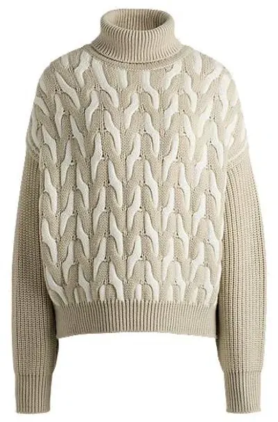 Hugo Boss Virgin-wool Sweater With Two-tone Cable Structure In White