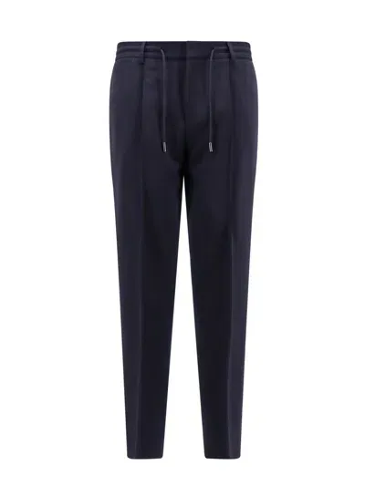 Hugo Boss Virgin Wool Trouser With Elastic Waistband In Blue