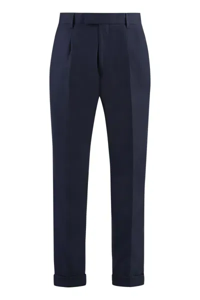 Hugo Boss Virgin Wool Trousers In Blue