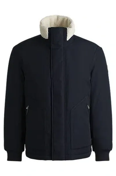 Hugo Boss Water-repellent Jacket With Faux-fur Collar In Blue