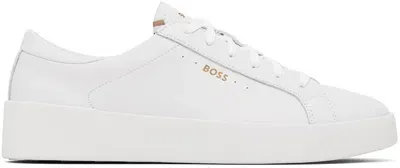 Hugo Boss Lace-up Leather Sneakers In Weiss