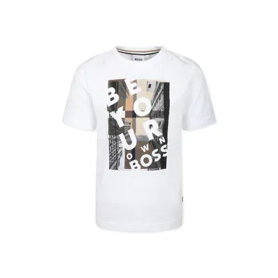 Hugo Boss Kids' White T-shirt For Boy With Logo