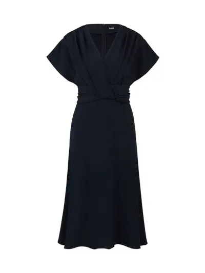 Hugo Boss Women's Drape-front Dress In Satin In Dark Blue