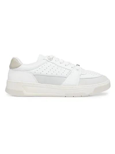 Hugo Boss Leather Trainers With Suede Trims And Perforations In White