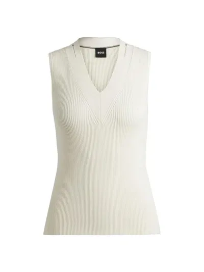 Hugo Boss Sleeveless Knitted Top With Cut-out Details In Natural