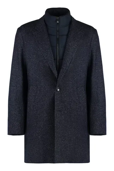 Hugo Boss Wool Blend Coat In Blue