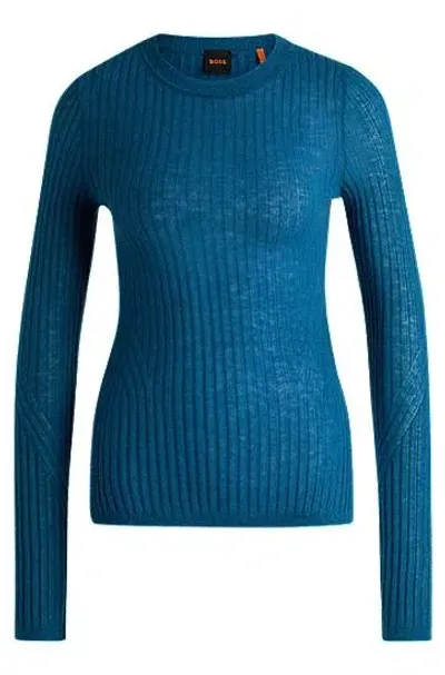 Hugo Boss Boss Fatirami Virgin Wool Rib Sweater In Sonic Blue