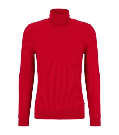 Hugo Boss Wool Rollneck Sweater In Red