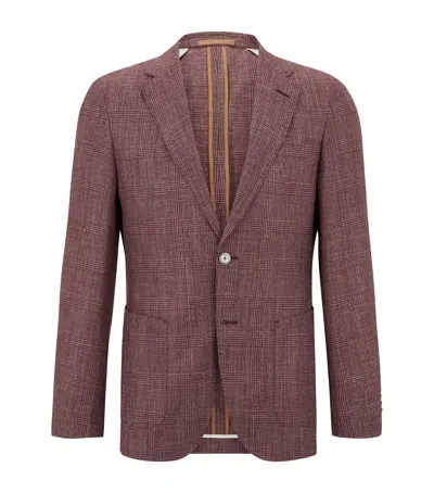 Hugo Boss Wool-silk Check Jacket In Red