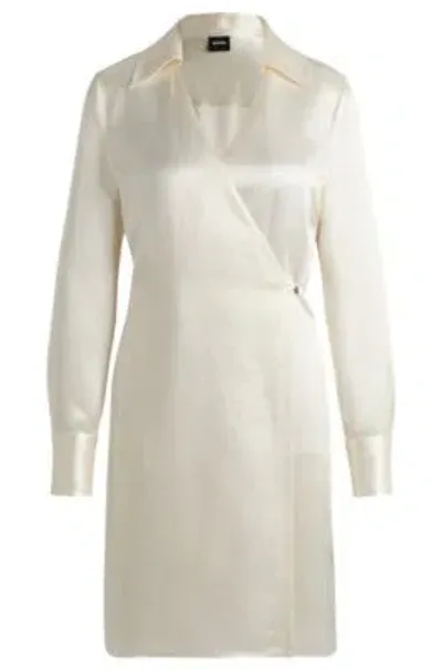 Hugo Boss Wrap-front Dress With Collar In White