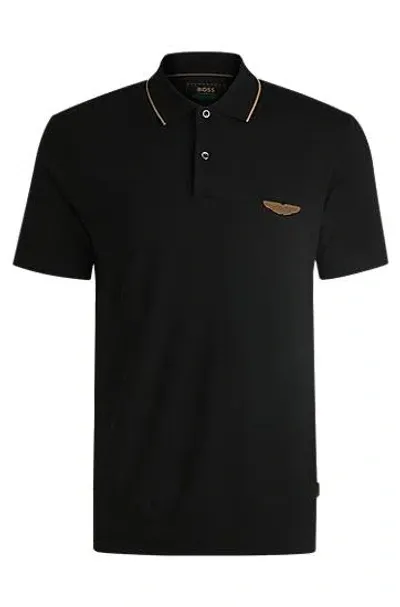 Hugo Boss X Aston Martin Polo Shirt In Merino Wool In Black