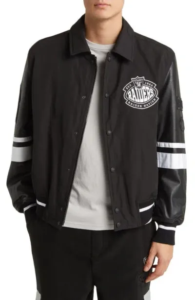 Hugo Boss Boss X Nfl Water-repellent Bomber Jacket With Collaborative Branding In Raiders Black