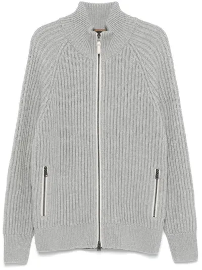 Hugo Boss Zip-up Cardigan In Gray