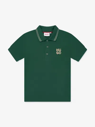 Hugo Boys Logo Print Polo Shirt In Green