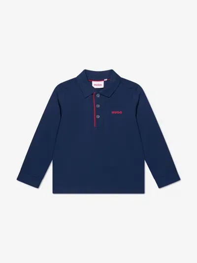 Hugo Kids' Logo-print Cotton Polo Shirt In Blue