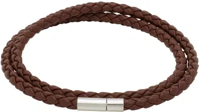 Hugo Brown Double Braided Leather Bracelet In 210-medium Brown