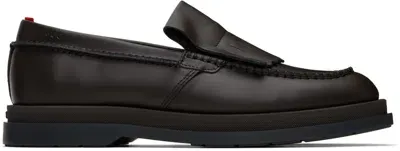 Hugo Brown Fringe Trim Loafers In Black