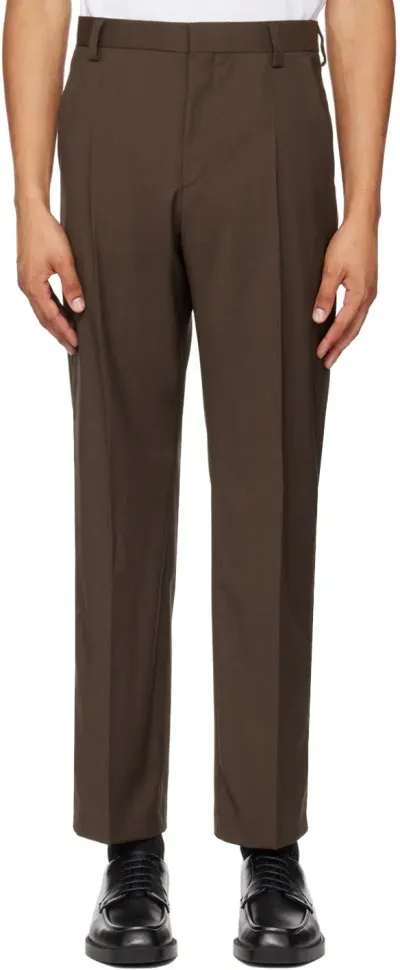 Hugo Brown Virgin Wool Trousers In 212-medium Brown