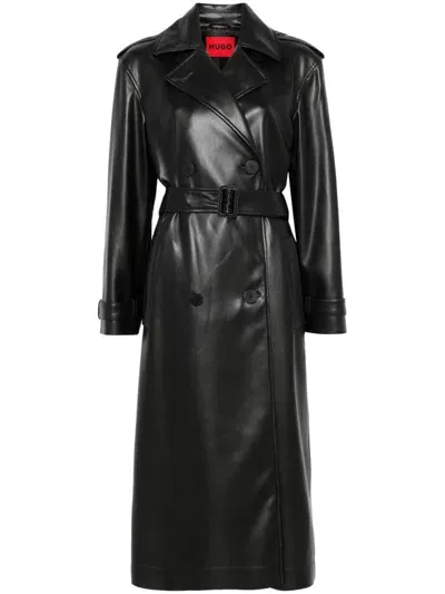 Hugo Coated-finish Trench Coat In Black