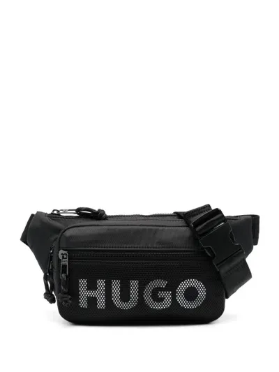 Hugo Contrasting-logo Mesh-overlay Belt Bag In Black