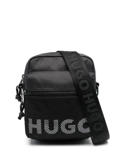 Hugo Contrasting-logo Mesh-overlay Messenger Bag In Black