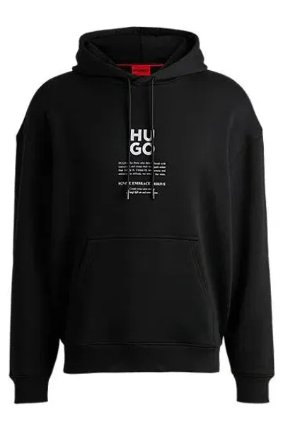 Hugo Cotton-blend Hoodie With Flame-floral Artwork In 001-black