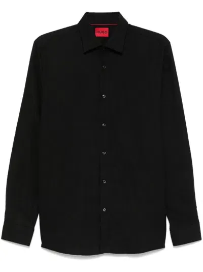 Hugo Cotton Flannel Shirt In Black