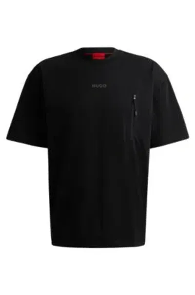 Hugo Cotton-jersey Oversize-fit T-shirt With Logo Print In Black