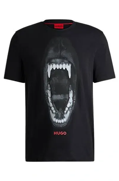 Hugo Cotton-jersey Regular-fit T-shirt With Animal Graphic In Black