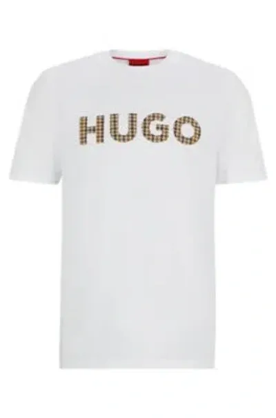 Hugo Cotton-jersey Regular-fit T-shirt With Houndstooth Logo In White 100