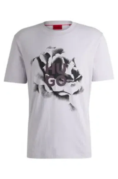 Hugo Cotton-jersey T-shirt With Artwork And Logo In Lilac