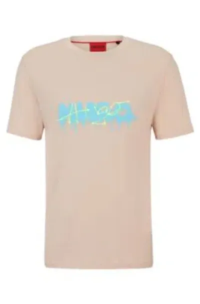 Hugo Cotton-jersey T-shirt With Double Logo In Light Pink