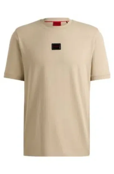 Hugo Cotton-jersey T-shirt With Jelly Logo Label In Beige