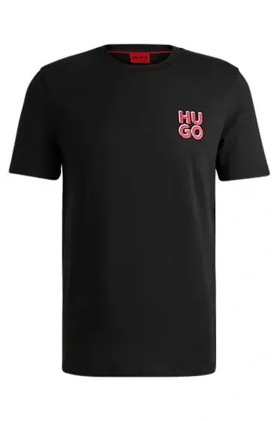 Hugo Cotton-jersey T-shirt With Stacked Logo Print In Black