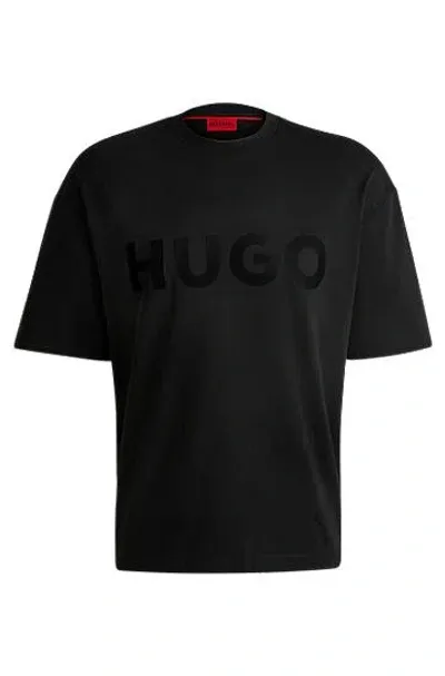 Hugo Cotton-jersey T-shirt With Tonal Logo In Black