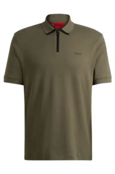 Hugo Cotton-piqu Polo Shirt With Contrast Logo In Khaki