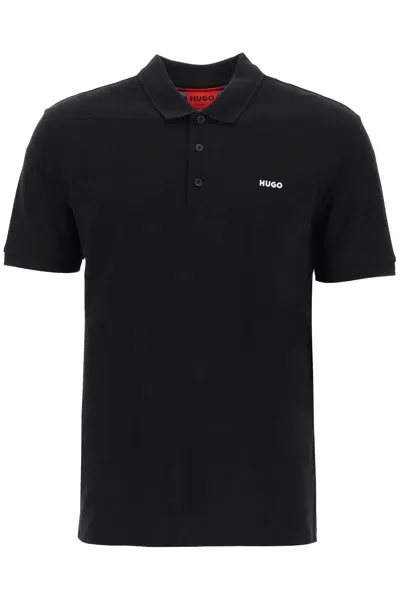 Hugo Logo-print Short-sleeve Polo Shirt In Black