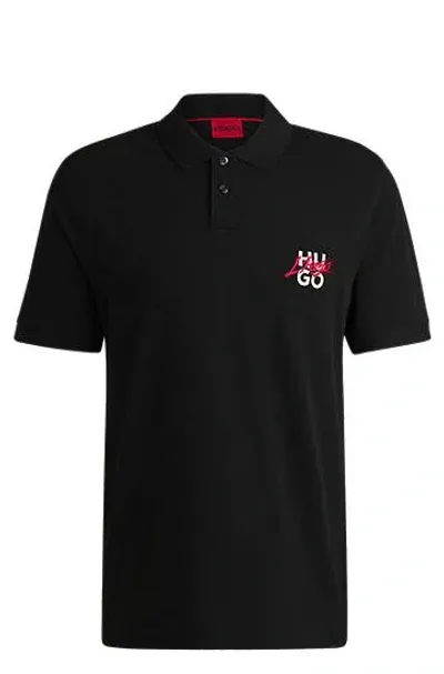 Hugo Mens Double-logo Cotton-piqué Polo Shirt Black Xxl