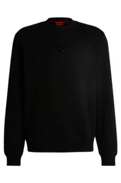 Hugo Cotton-terry Regular-fit Sweatshirt With Logo Trim In Black