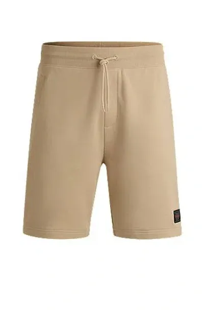 Hugo Cotton-terry Relaxed-fit Shorts With Logo Trim In Open Beige 281