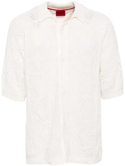 Hugo Crochet Cotton Shirt In White