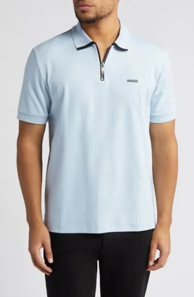 Hugo Dalomino Zip Polo In Light Blue