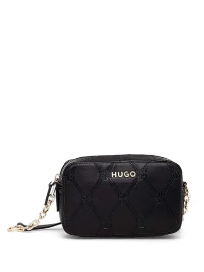 Hugo Debossed-monogram Cross Body Bag In Black