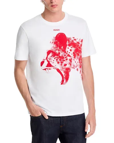 Hugo Cotton-jersey Regular-fit T-shirt With Animal Graphic In White/cheetah 100